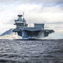 HMS Queen Elizabeth leaves the port of Gibraltar after her maiden overseas stop