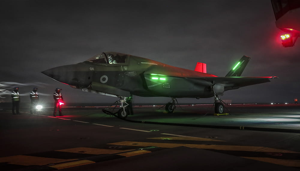 F-35B lightning jets begin night flying operations on HMS Queen Elizabeth. 