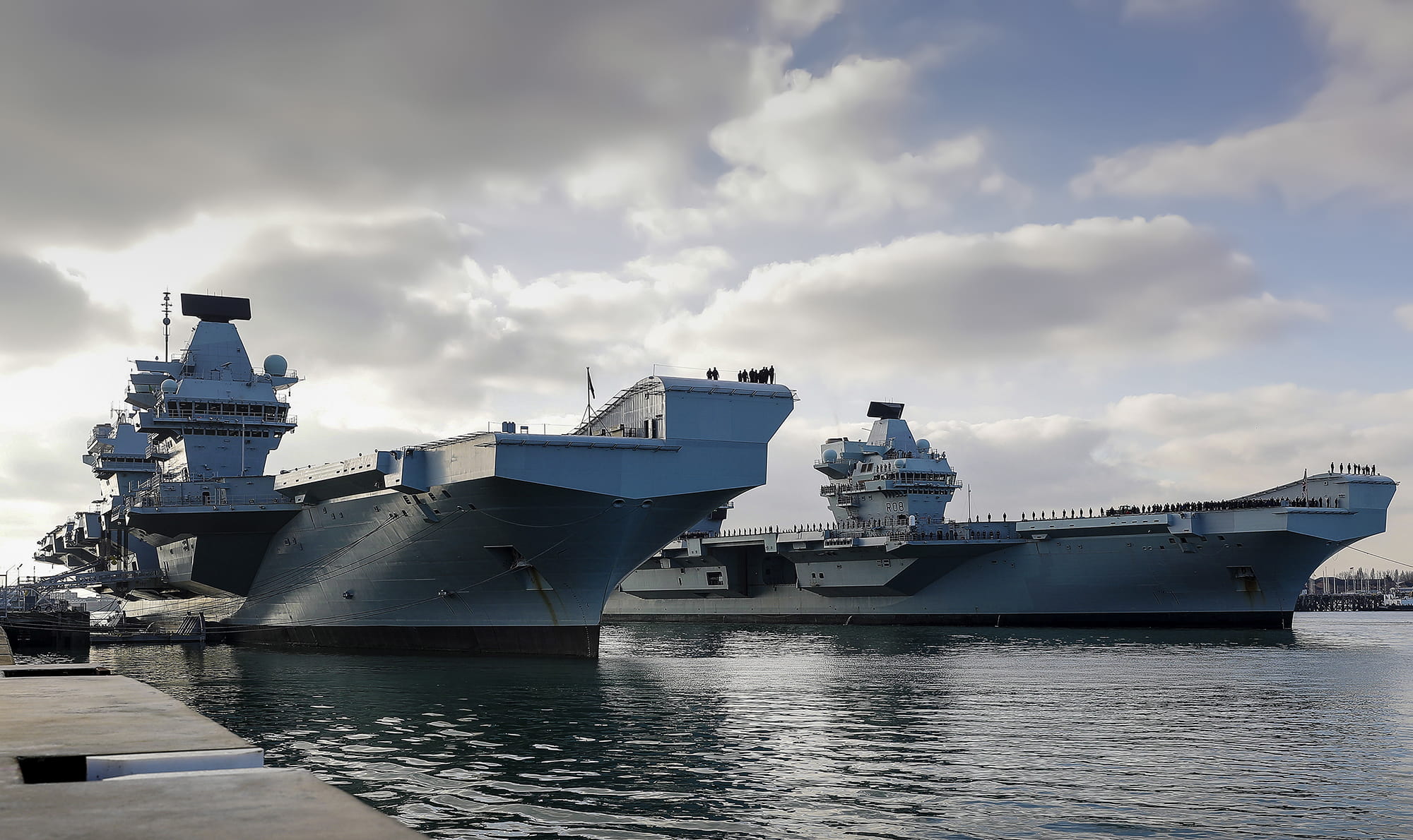 Queen Elizabeth aircraft carrier docked at Portsmouth