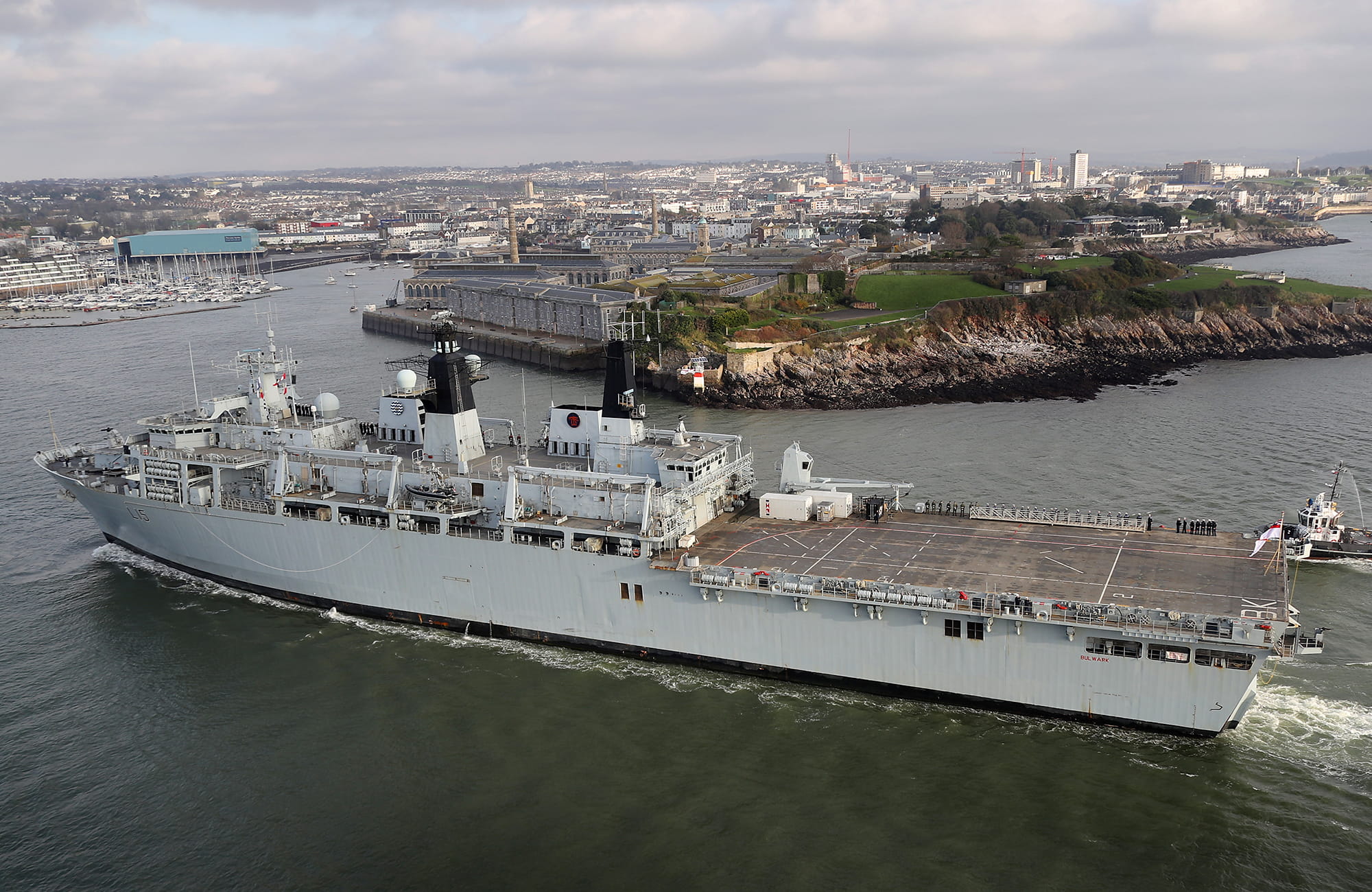 HMS Bulwark sails out of Plymouth