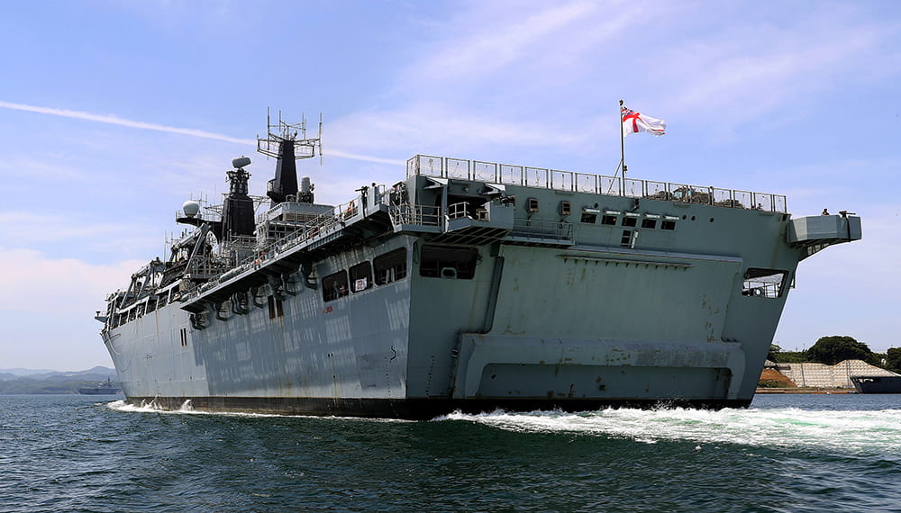 HMS Albion departs from Sasebo, Japan