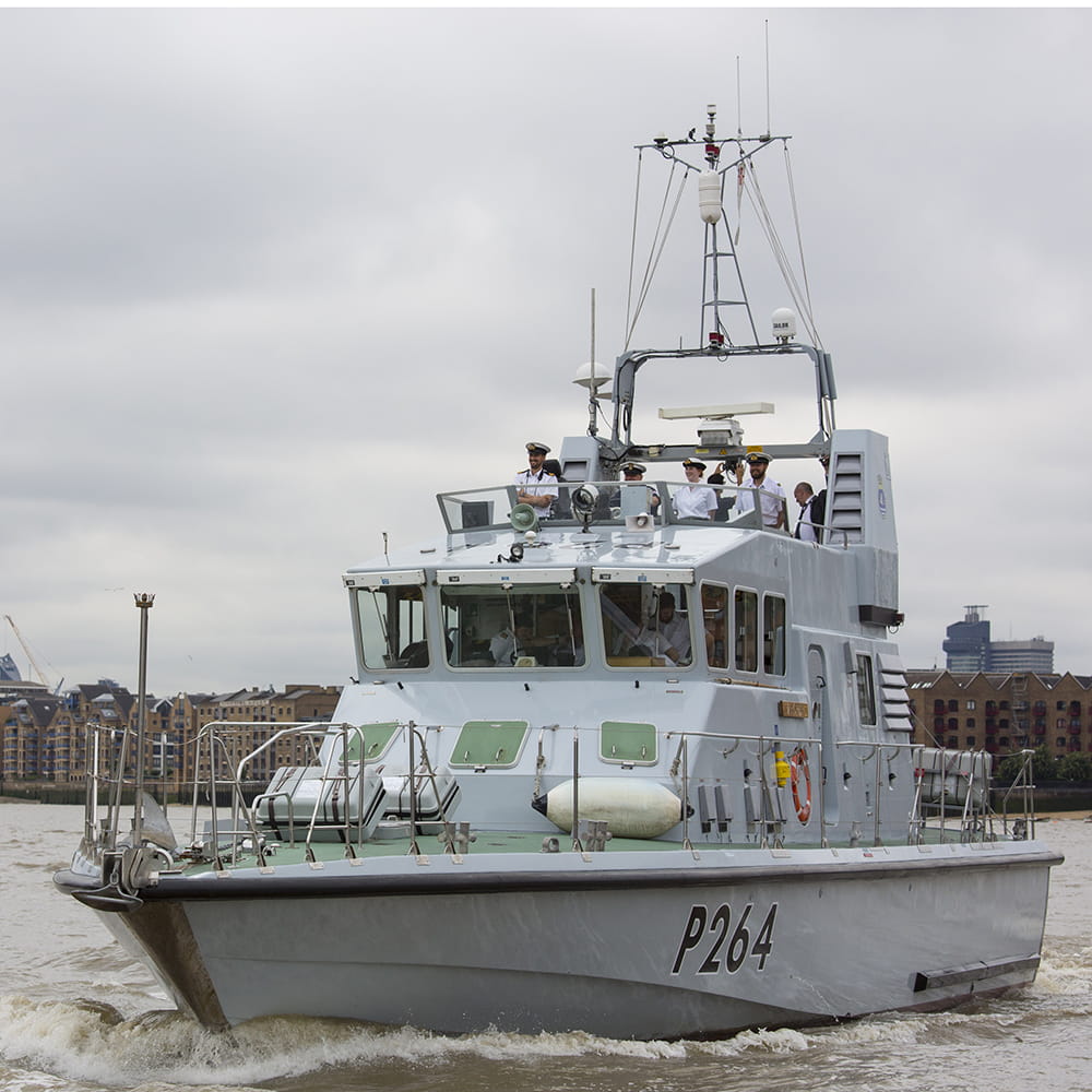 Royal Navy ship, HMS Archer on the Thames in London