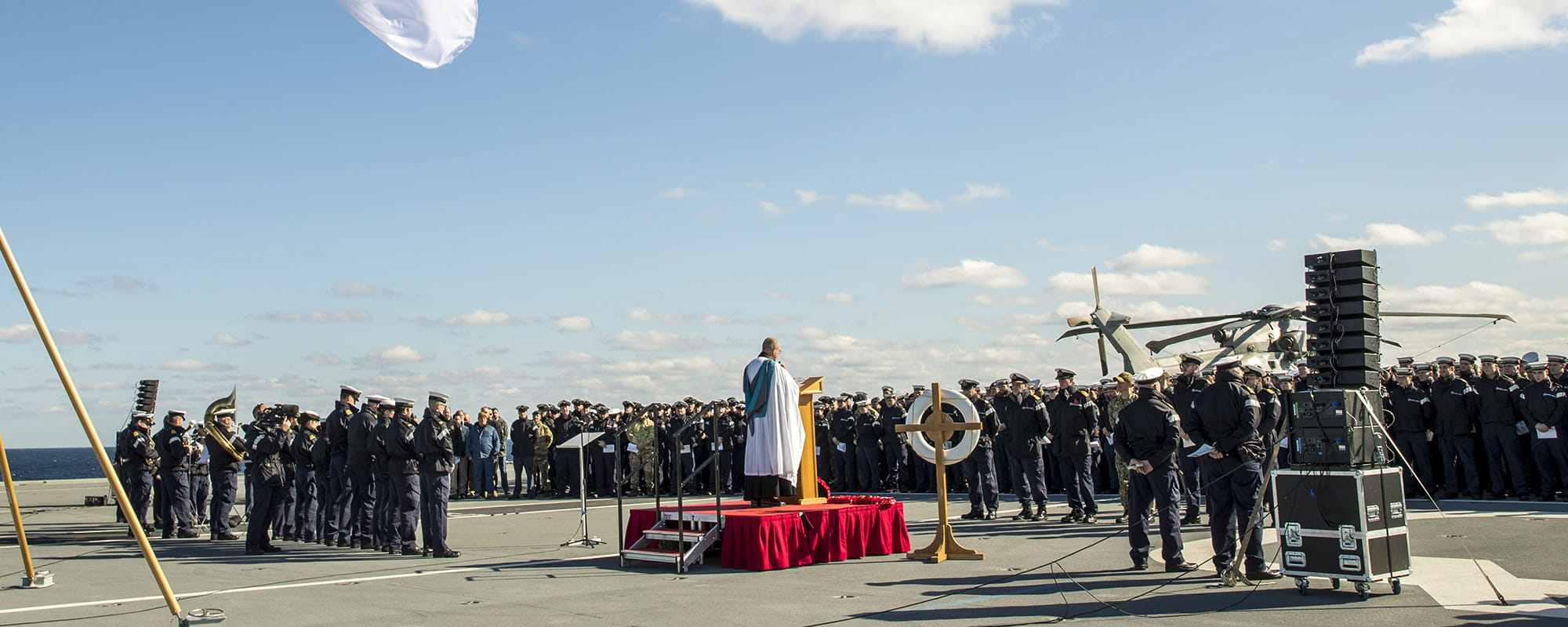 HMS Queen Elizabeth took time out of her busy F35B trials to remember the fallen with her own Remembrance Service