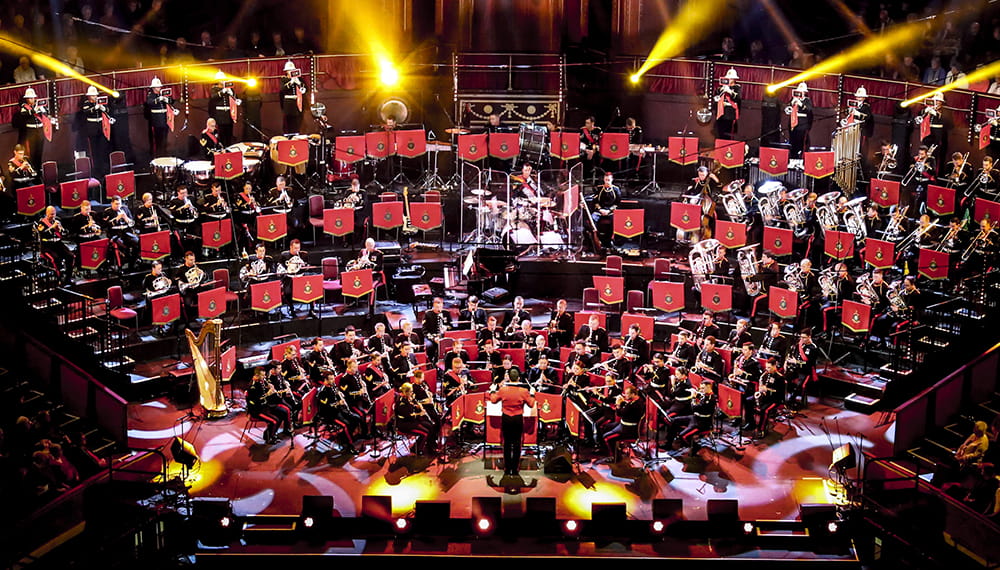 The Royal Marines Band performing at the Royal Albert Hall