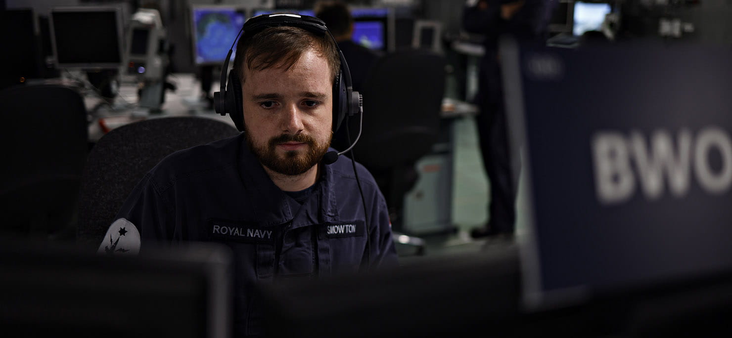 LH Thomas Smowton pictured in the operations room onboard HMS Prince of Wales.