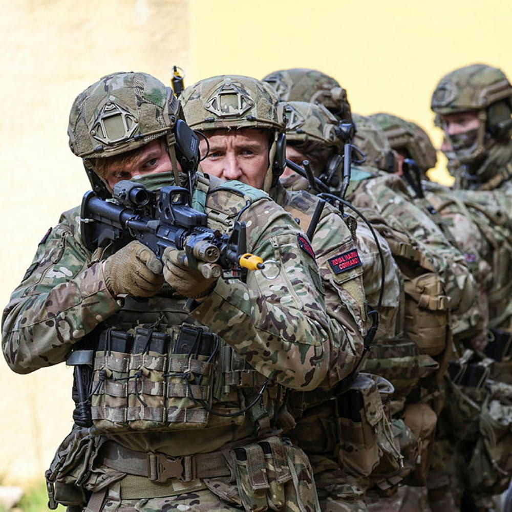 Royal Marines and Army Commandos taking part in training
