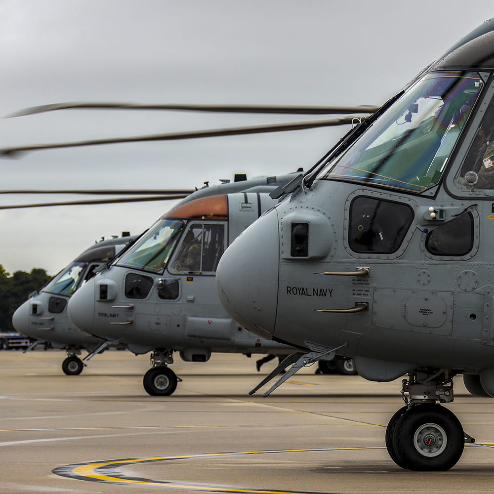 Three Merlin helicopters line up at RNAS Yeovilton 