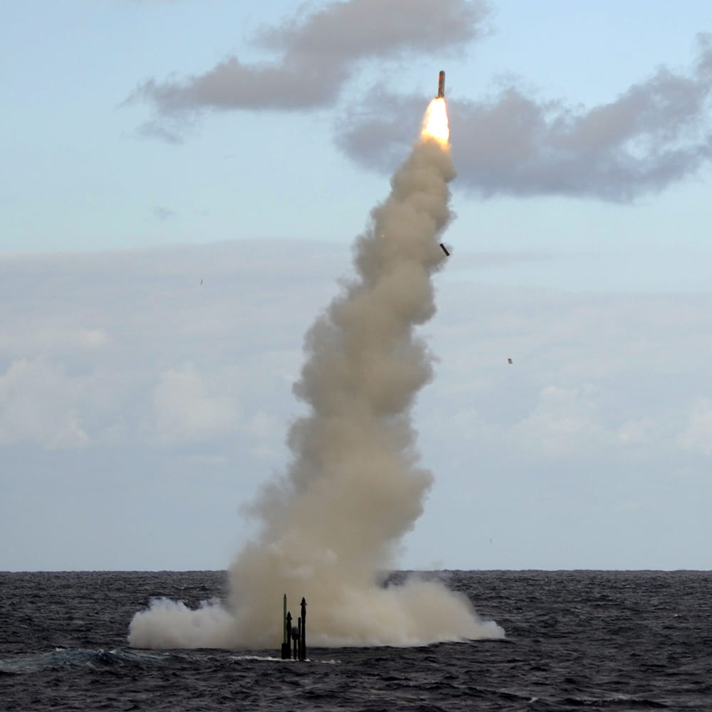Missile being fired by submarine out of the water